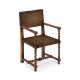 Tudor Style Medium Antique Chestnut Leather Hall Seat Arm Chair