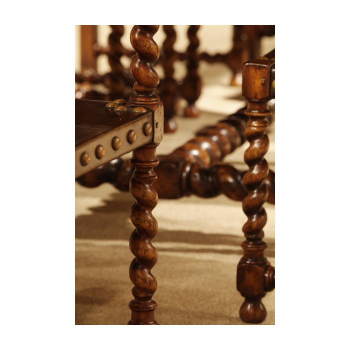 Tudor Style Medium Antique Chestnut Leather Hall Seat Arm Chair