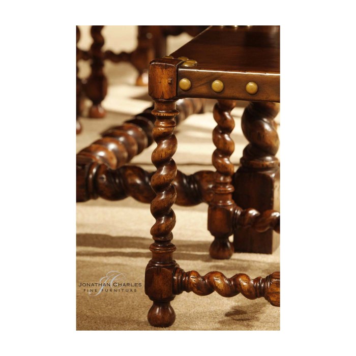 Tudor Style Medium Antique Chestnut Leather Hall Seat Side Chair