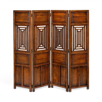 Walnut four panel floor screen