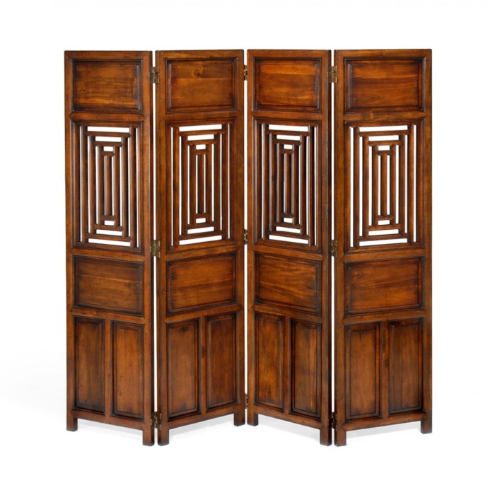 Walnut four panel floor screen
