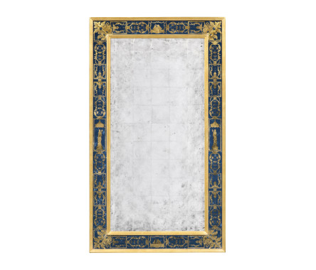 Rectangular Églomisé Mirror with Gilt Renaissance Decoration (Blue)