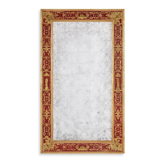 Rectangular Églomisé Mirror with Gilt Renaissance Decoration (Red)
