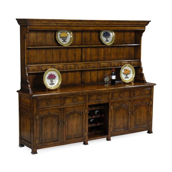 Large Walnut Welsh Dresser with Wine Rack