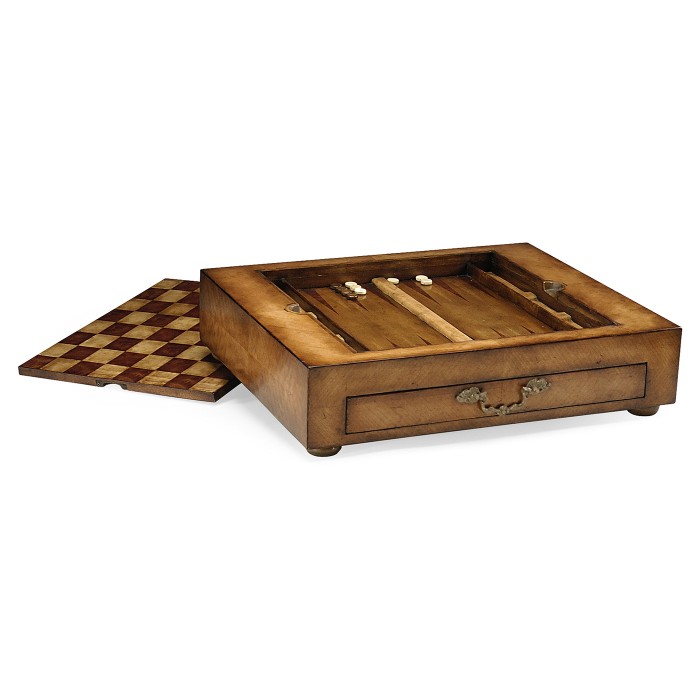 Light Walnut Games Box with Drawer