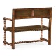 Tudor Style Walnut Bench with Antique Chestnut Leather