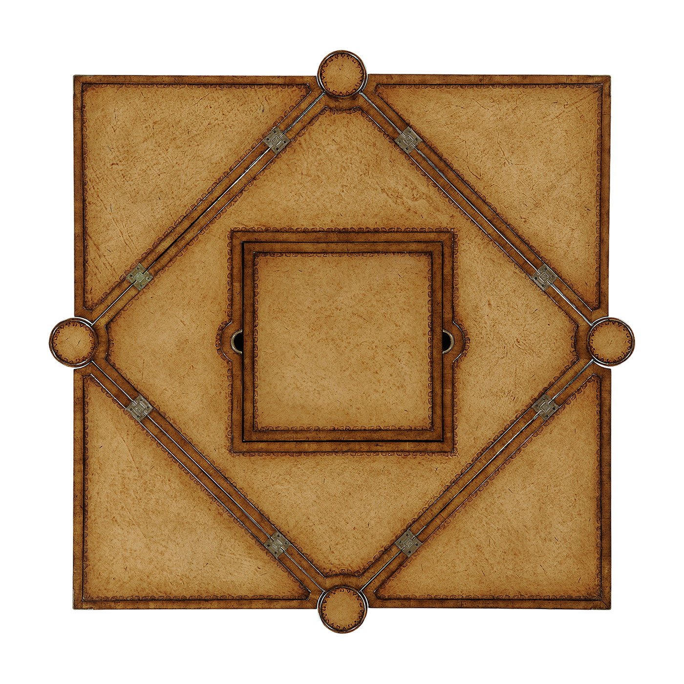 Walnut Leather Games Table with Geometric Inlays
