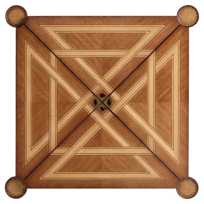 Walnut Leather Games Table with Geometric Inlays