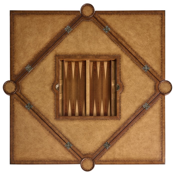 Walnut Leather Games Table with Geometric Inlays