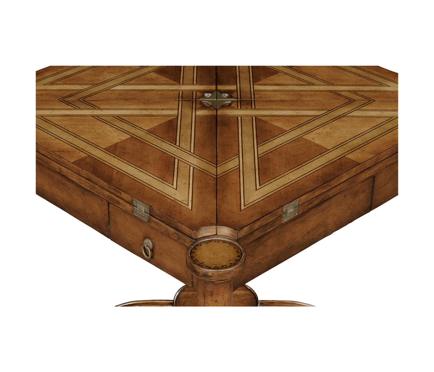 Walnut Leather Games Table with Geometric Inlays