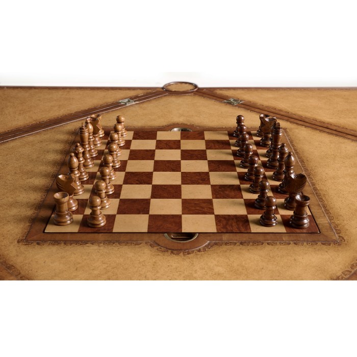 Walnut Leather Games Table with Geometric Inlays