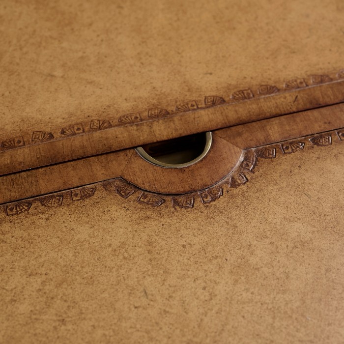 Walnut Leather Games Table with Geometric Inlays