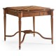 Walnut Leather Games Table with Geometric Inlays