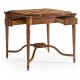 Walnut Leather Games Table with Geometric Inlays