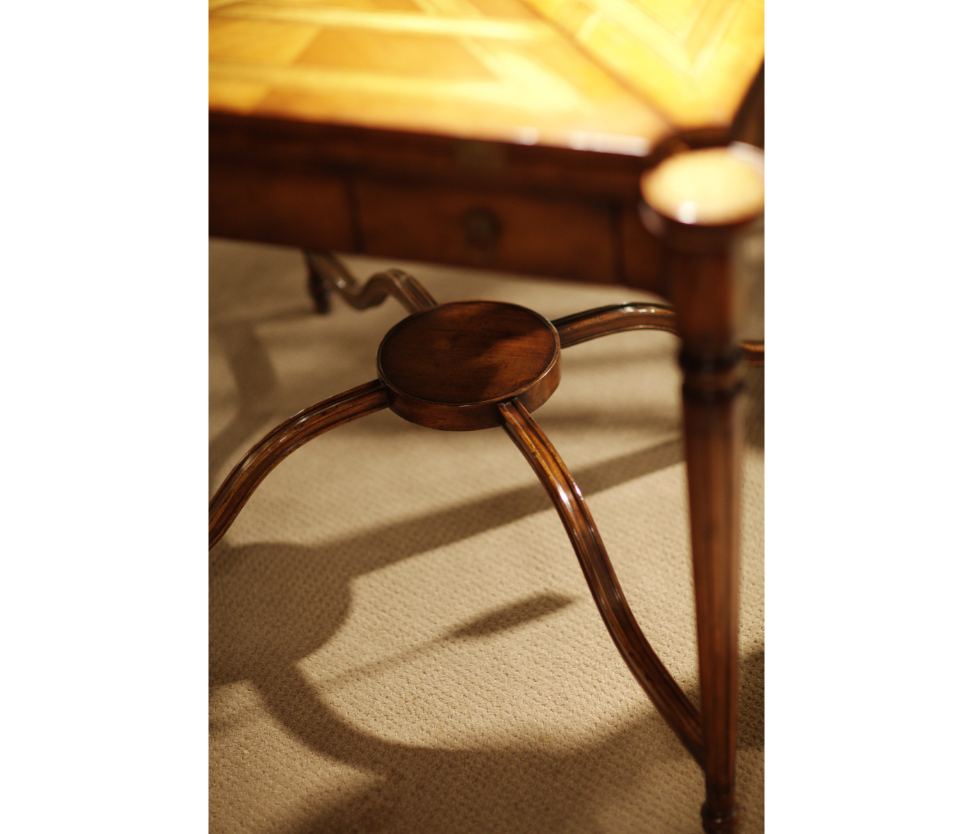 Walnut Leather Games Table with Geometric Inlays