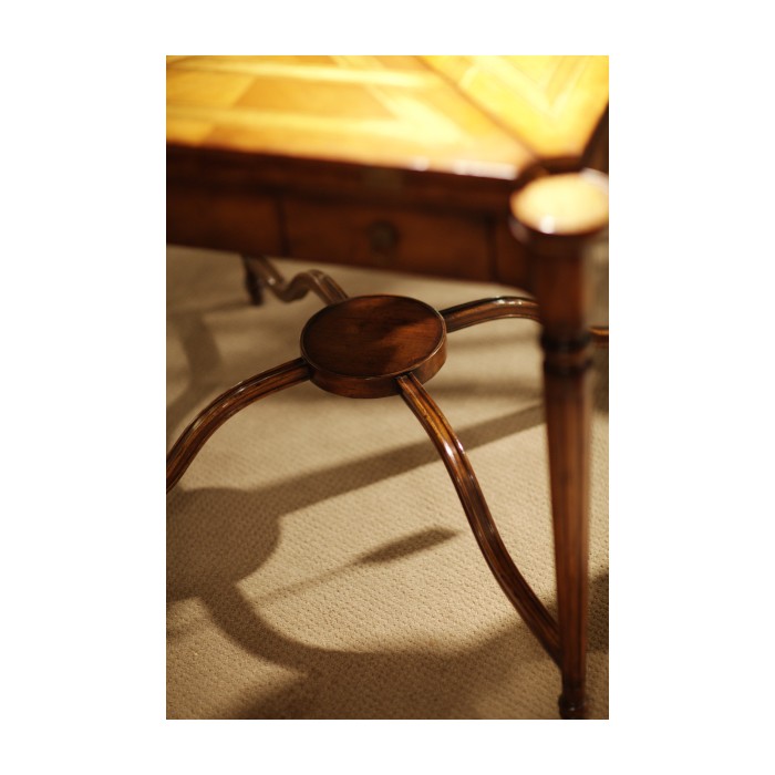 Walnut Leather Games Table with Geometric Inlays