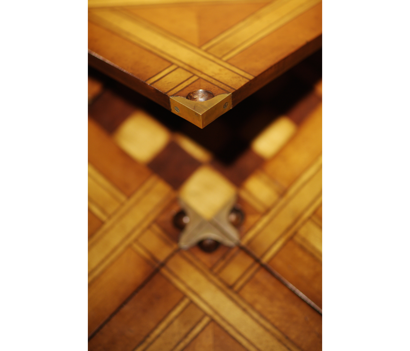 Walnut Leather Games Table with Geometric Inlays