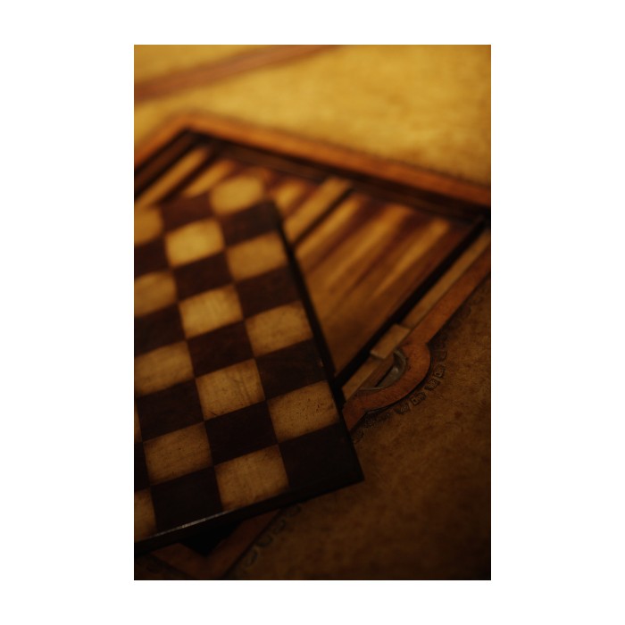 Walnut Leather Games Table with Geometric Inlays