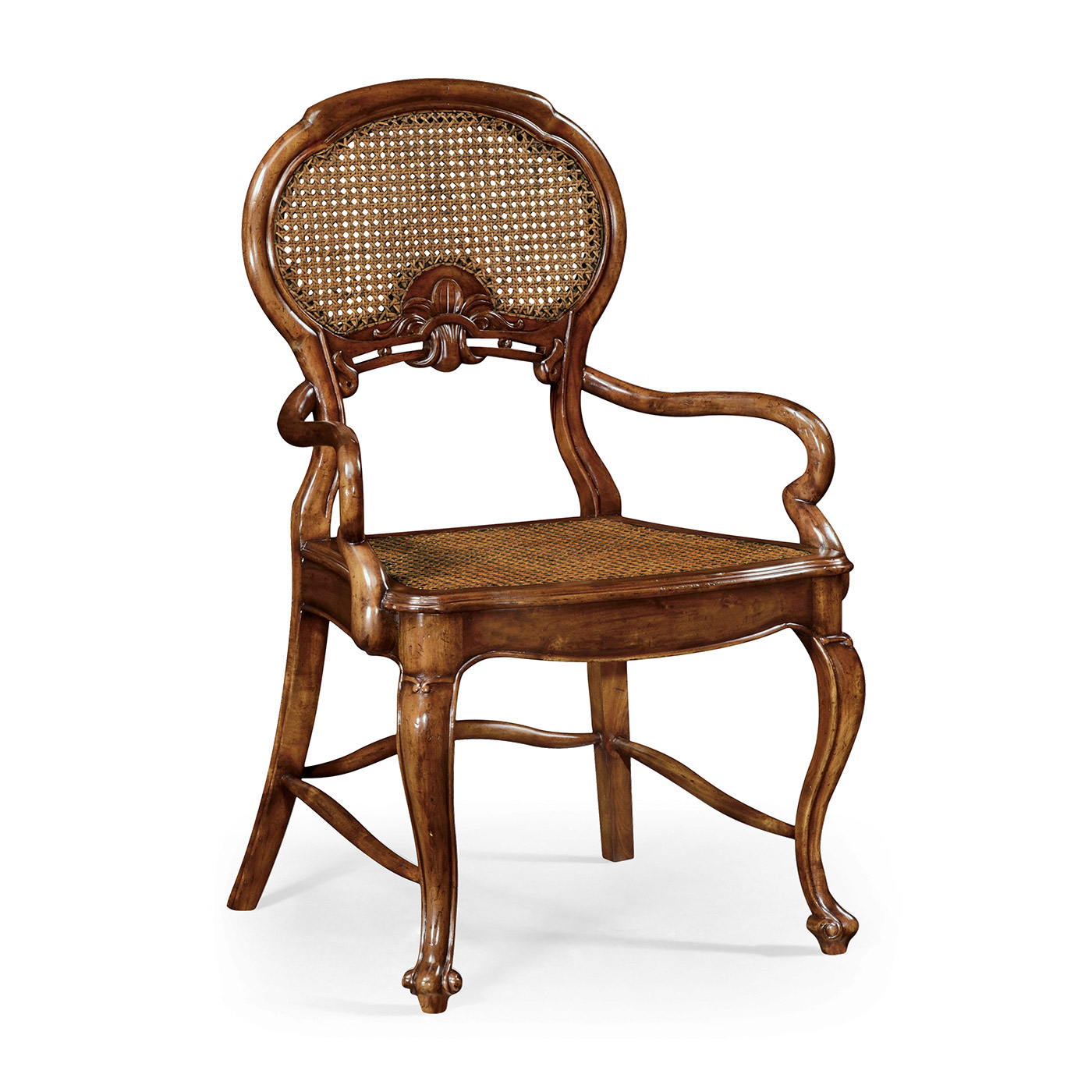 French Style Salon Arm Chair with Caned Back