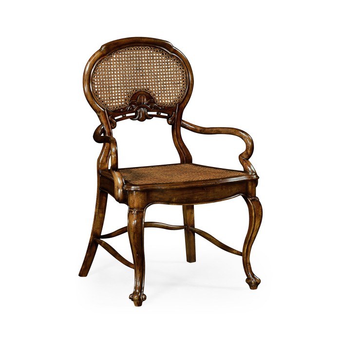 French Style Salon Arm Chair with Caned Back