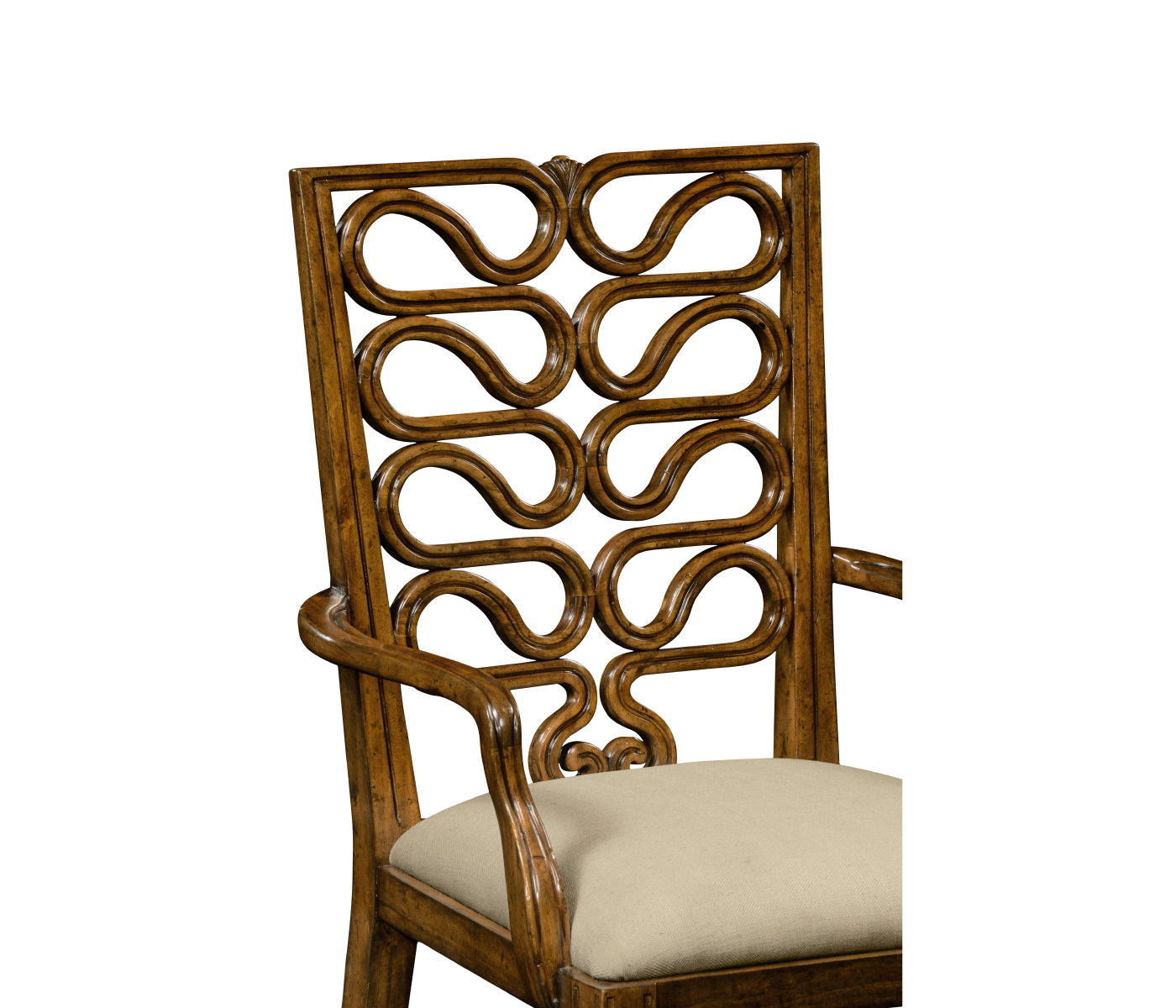 Walnut Serpentine Open Back Dining Arm Chair