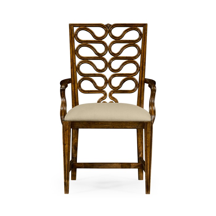 Walnut Serpentine Open Back Dining Arm Chair