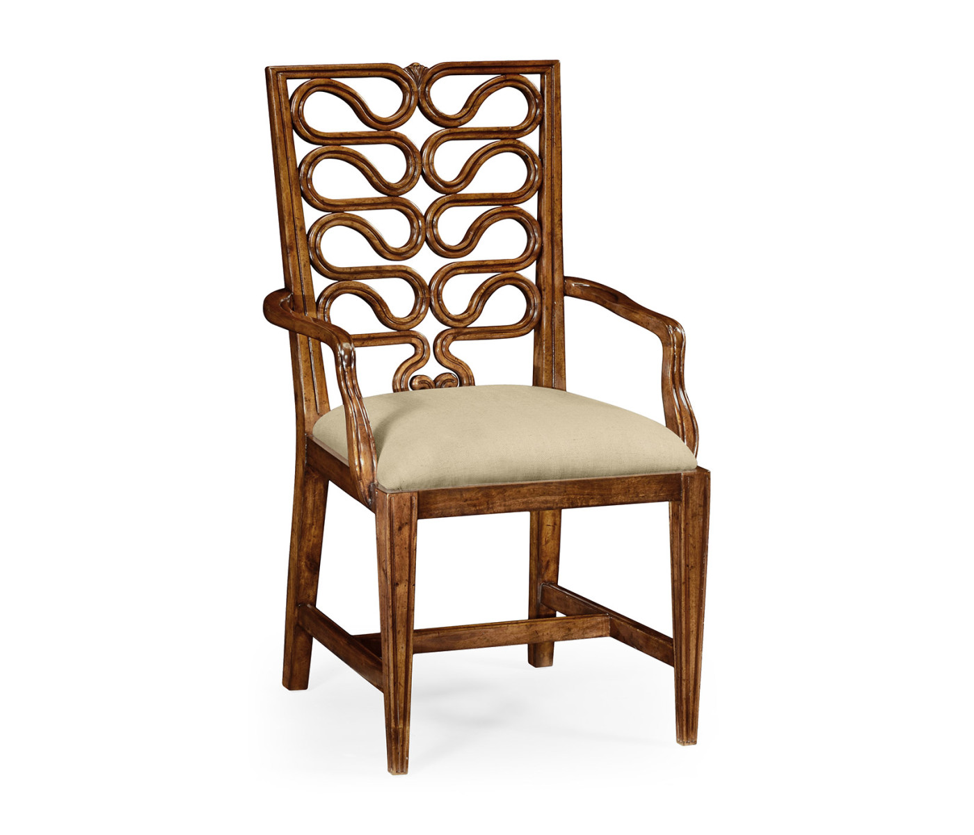 Walnut Serpentine Open Back Dining Arm Chair