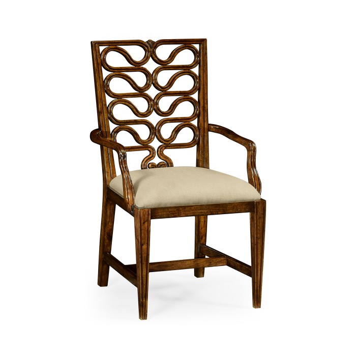 Walnut Serpentine Open Back Dining Arm Chair