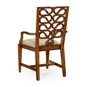 Walnut Serpentine Open Back Dining Arm Chair