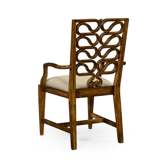 Walnut Serpentine Open Back Dining Arm Chair