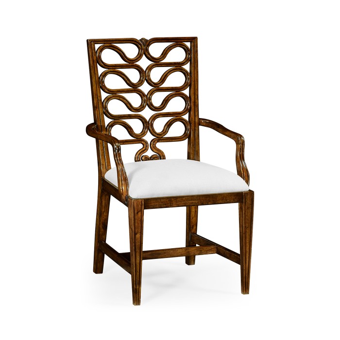 Walnut Serpentine Open Back Dining Arm Chair