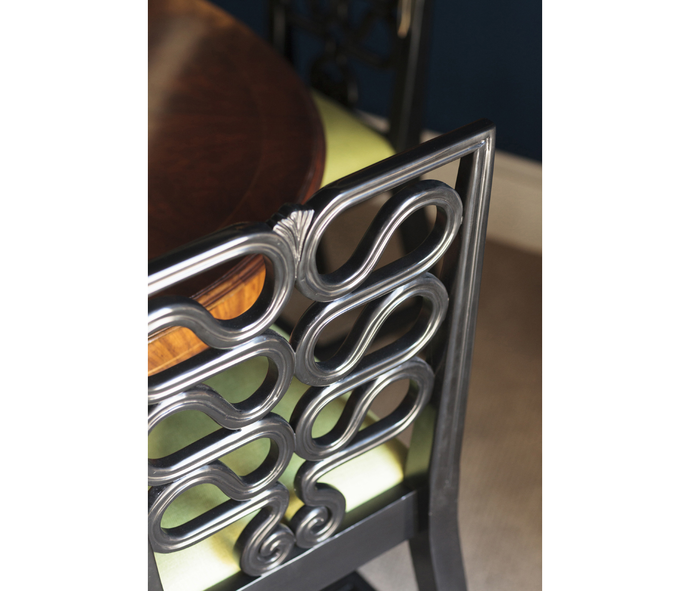 Black Painted Serpentine Open Back Dining Side Chair