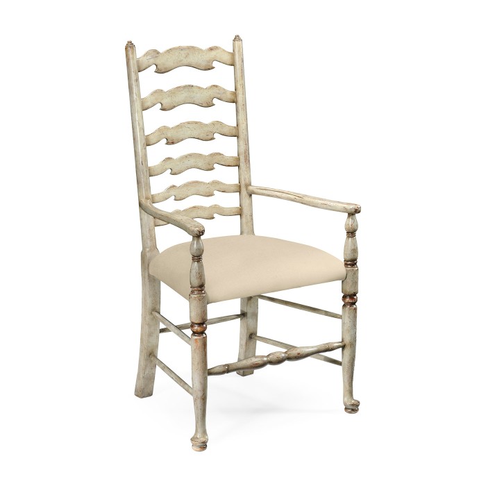 Traditional Ladderback Grey Painted Dining Arm Chair