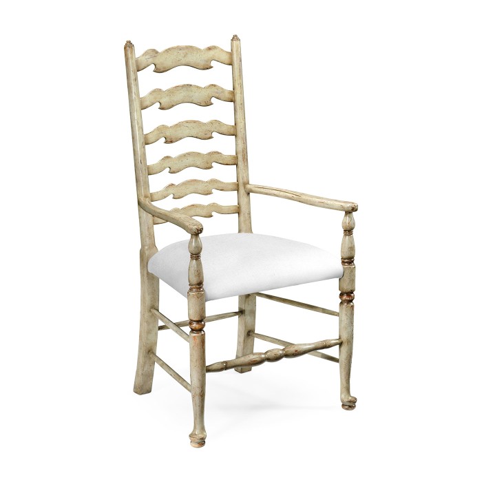 Traditional Ladderback Grey Painted Dining Arm Chair