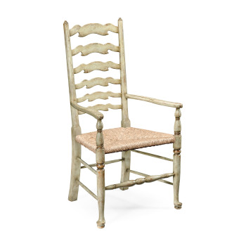 Traditional Ladderback Grey Painted Dining Arm Chair