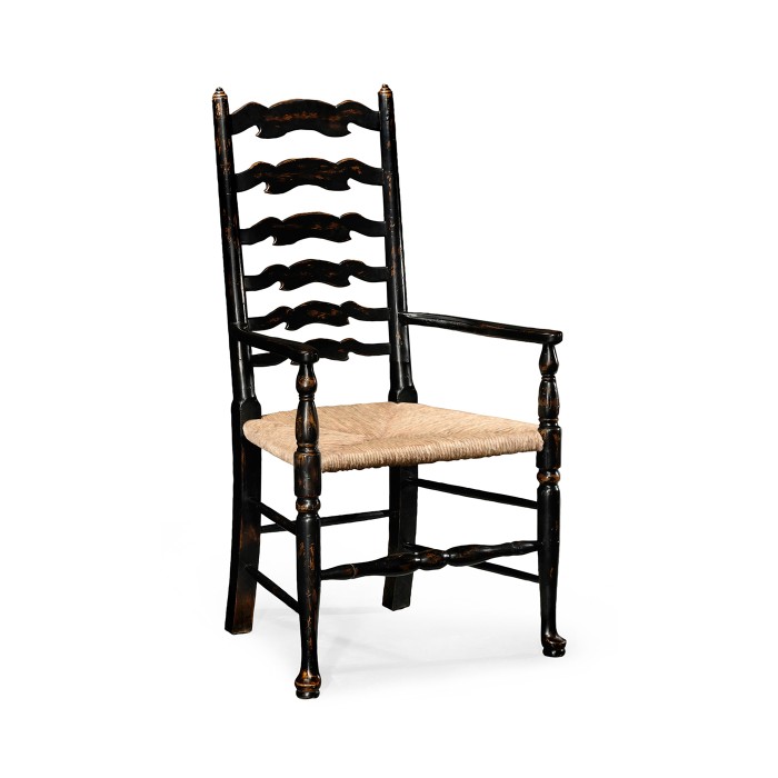 Traditional Ladderback Honey Black Painted Dining Arm Chair