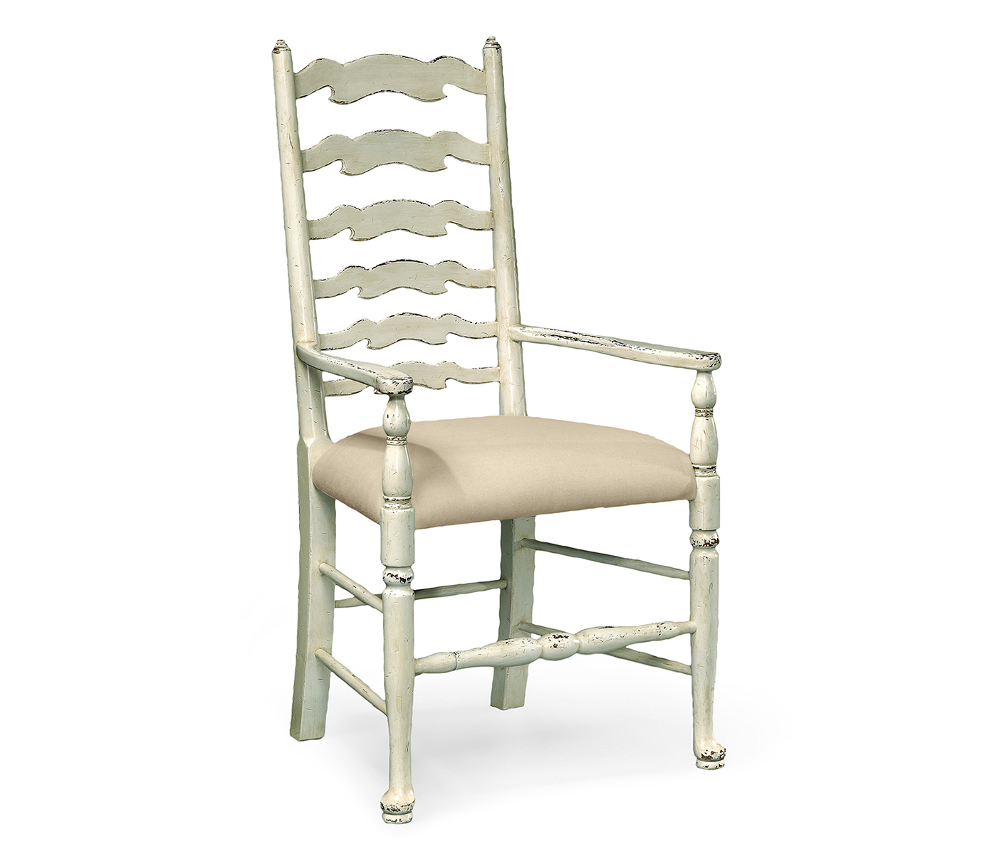 Traditional Ladderback White Painted Dining Arm Chair