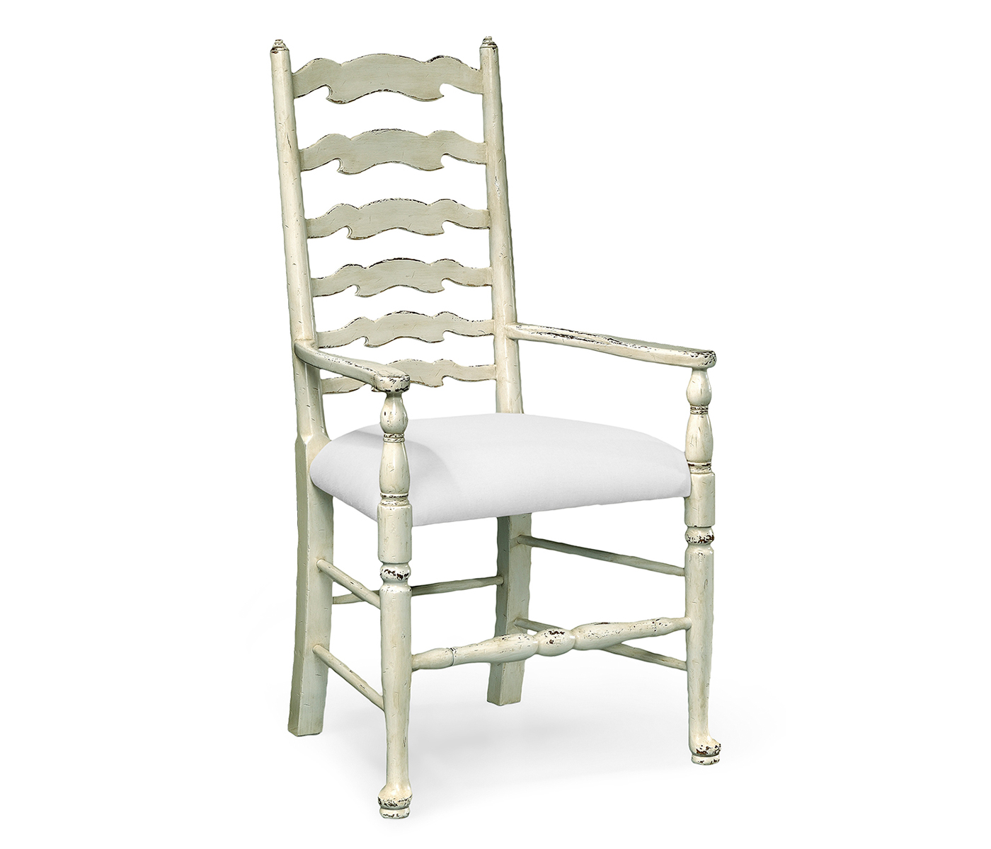 Traditional Ladderback White Painted Dining Arm Chair
