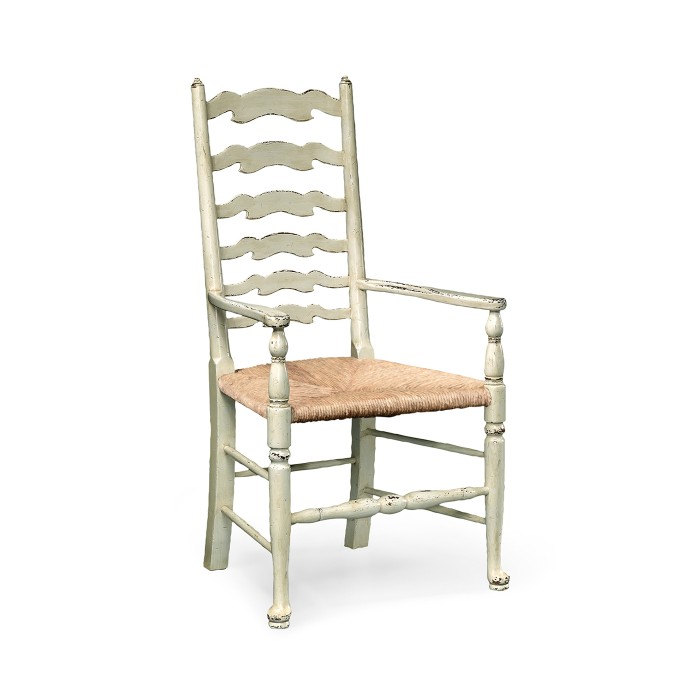 Traditional Ladderback White Painted Dining Arm Chair