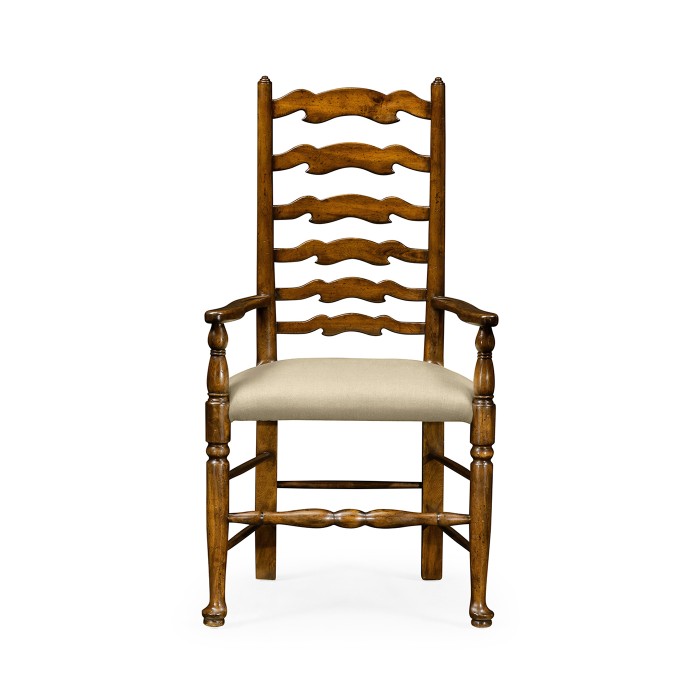 Traditional Ladderback Walnut Dining Arm Chair