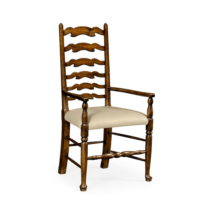 Traditional Ladderback Walnut Dining Arm Chair
