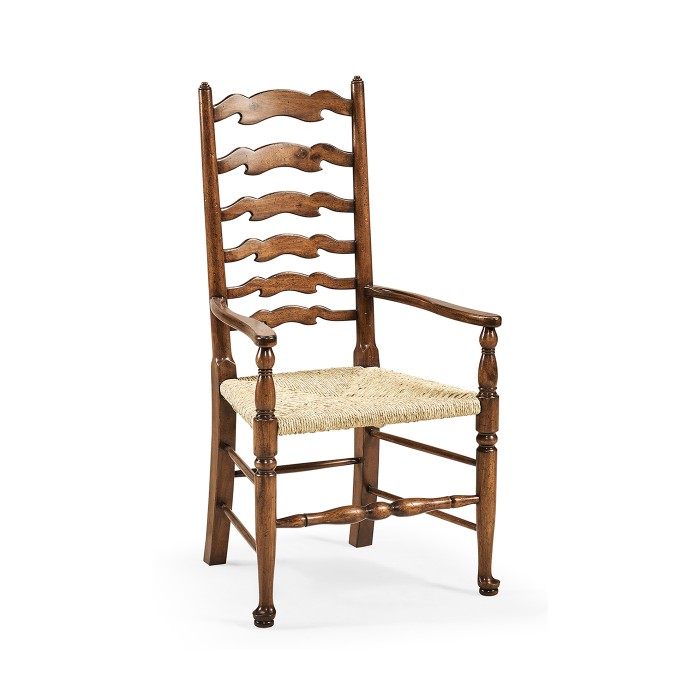 Traditional Ladderback Walnut Dining Arm Chair