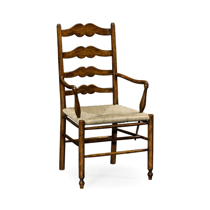 Ladder Back Country Arm Chair with Rushed Seat