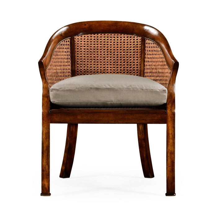 Caned walnut salon tub chair