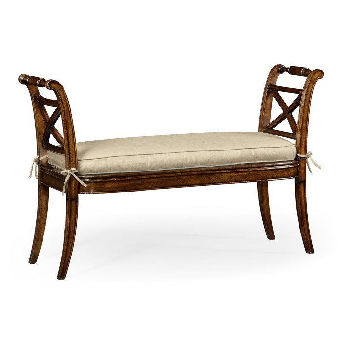 Regency Walnut Bench with High Cross Arms