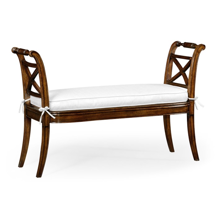 Regency Walnut Bench with High Cross Arms
