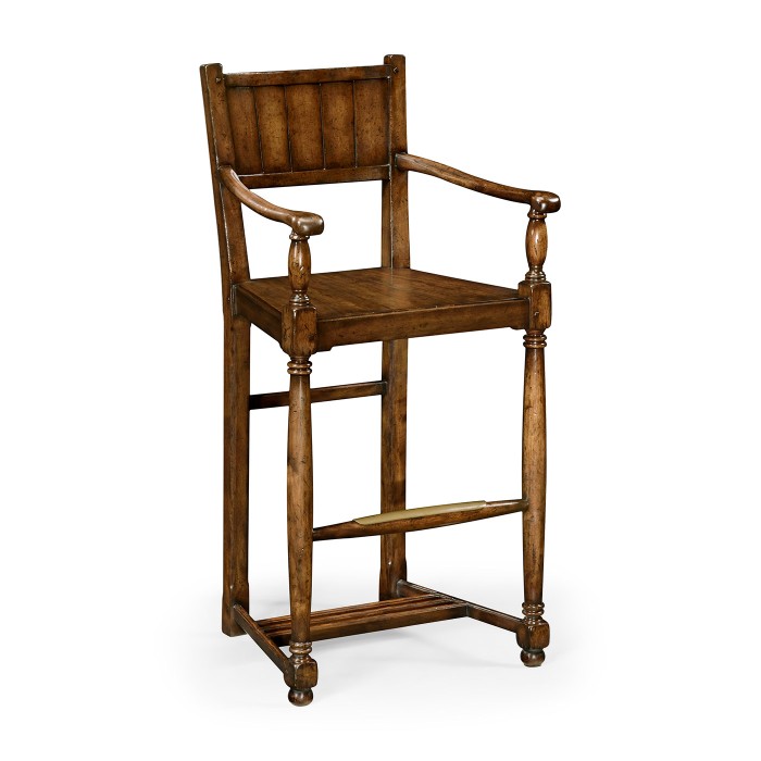 Planked walnut counter stool with baluster legs (Arm)