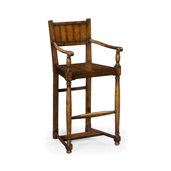Planked Walnut Barstool with Baluster Legs (Arm)
