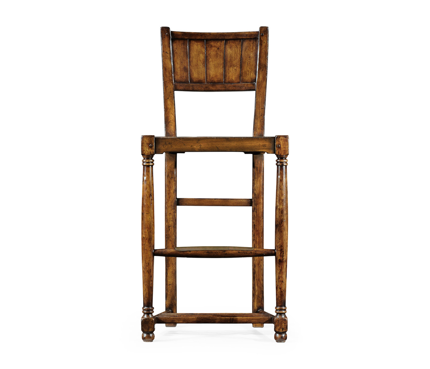 Planked walnut barstool with baluster legs (Side)
