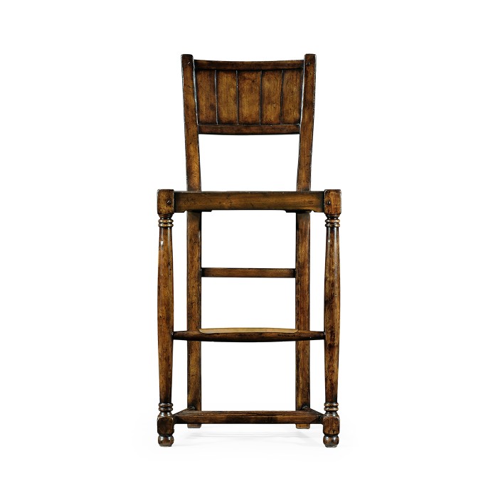 Planked walnut barstool with baluster legs (Side)